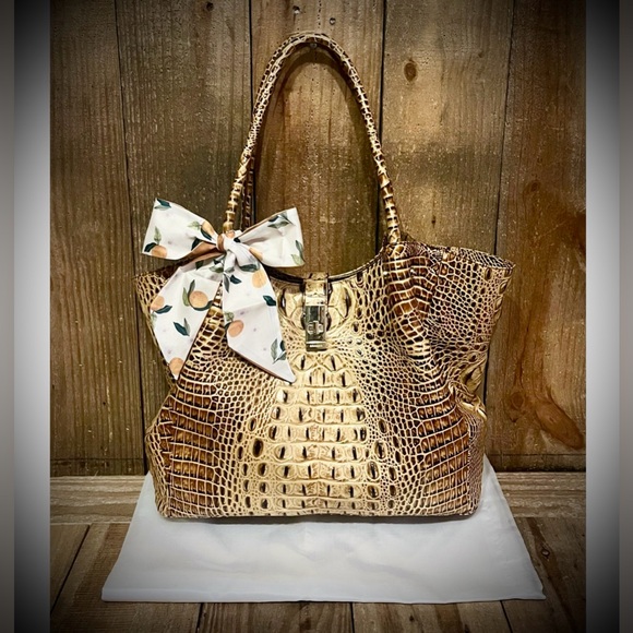 Brahmin Handbags - Brahmin Mallory Toasted Melbourne Tote with Free Dust Bag & Twilly Scarf.